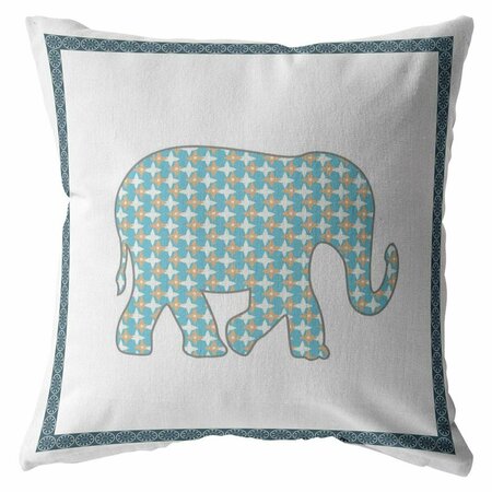 PALACEDESIGNS 16 in. Elephant Indoor & Outdoor Throw Pillow Light Blue Gold & White PA3667614